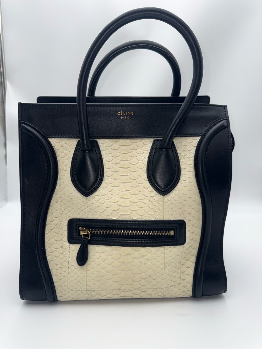 Celine Black and Python Mini Luggage Tote in very good condition